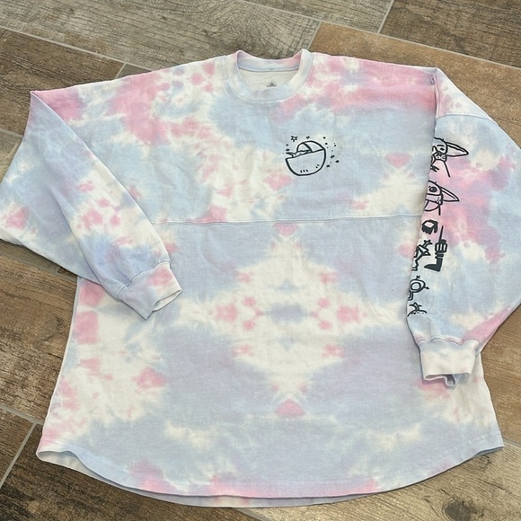 Disney Star Wars Tie Dye Spirit Jersey Grogu Long Sleeve Shirt Spellout Size L - Picture 2 of 7